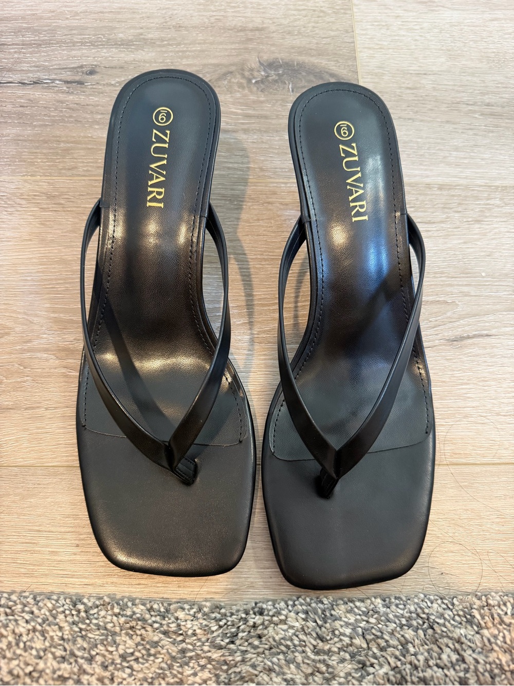 Black Square-Toe Thong Sandals for Women